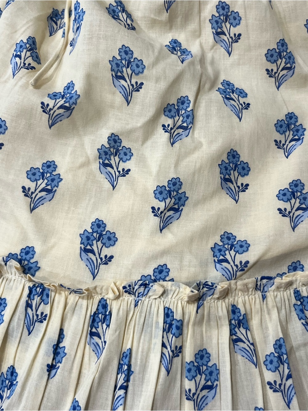 Patrons of Peace Cream Blue Floral Cotton Mini Dress Medium Cottagecore Boho - Picture 10 of 11